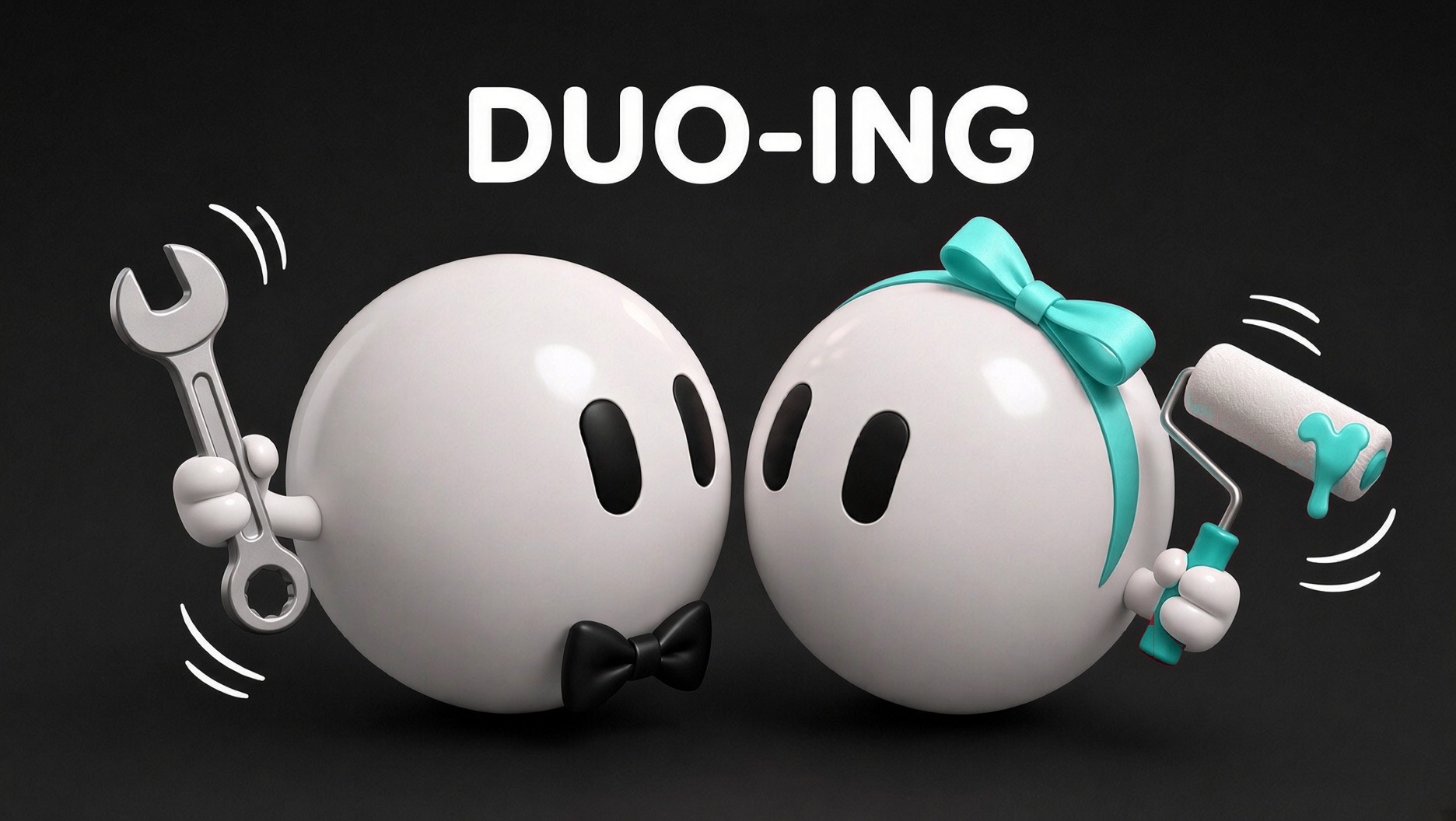 Duo-ing list card: two bots, one with a wrench and one with a paint roller